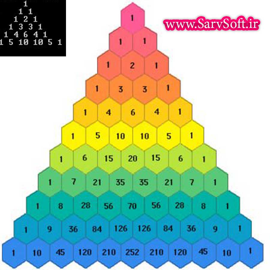 دانلود کد رسم مثلث پاسکال با اعداد در سی پلاس پلاس